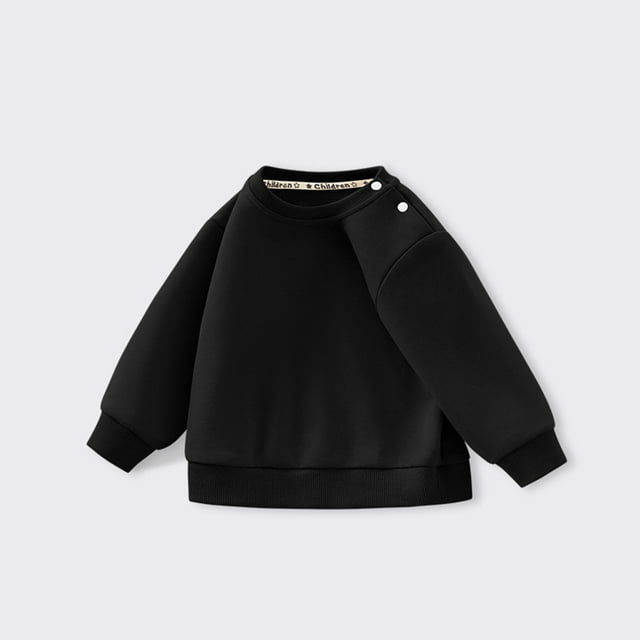 Chandail à Col Rond pour Enfants, Haut Décontracté à Manches Longues pour Garçons et Filles, Chandail Confortable en Mélange de Coton Doux pour la Saison Automne Hiver, Tenue d'École et de Terrain de Jeu Noir