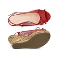 thumbnail image 3 of BLISSFUL STEP Women's Shoes Floral Lace Platform Peep Toe Wedge Heel Sandals Red 7, 3 of 7