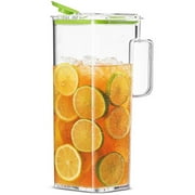Komax Large Water Pitcher with Lid | 77-oz (2.4-quart) Water Carafe | Iced Tea Pitcher Suitable for Water, Tea, Juice, Lemonade | Space Saving Shape, Leakproof, Premium BPA-Free Plastic Pitcher