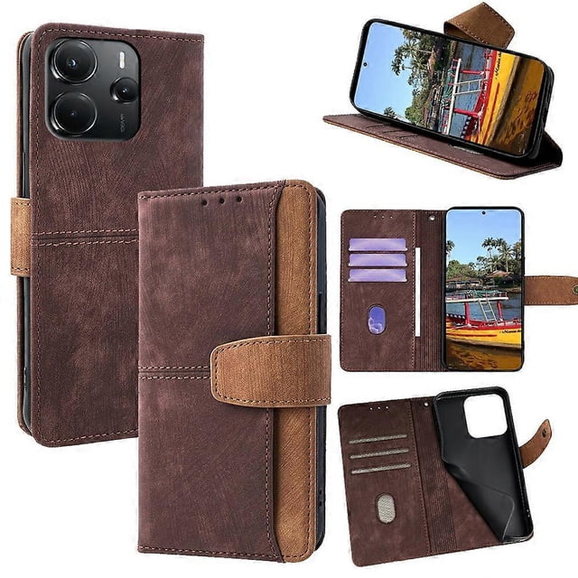 For Xiaomi Redmi Note 14 4G (164.84mm) Case RFID Blocking Color Splicing PU Leather Wallet Phone Cov