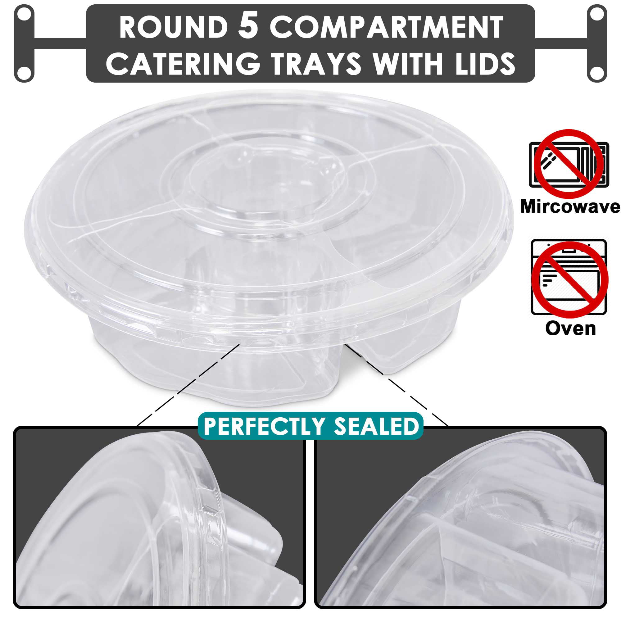 Fit Meal Prep [8 Pack] 10 Inch Round Plastic Appetizer Tray with Lid