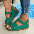 thumbnail image 2 of Womens Wedge Sandals Dressy Summer Beach Bohemia Sandals Elastic Ankle Strap Causal Comfortable Closed Toe Dress Shoes Green Women Sandal, 2 of 9