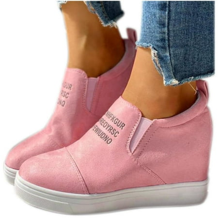 Pyhlmscde Women s High Heels Women s Leather Wedge Heel Pointed Toe Casual Shoes Ladies Shoes Comfortable Letter Embroidered Leisure Shoes