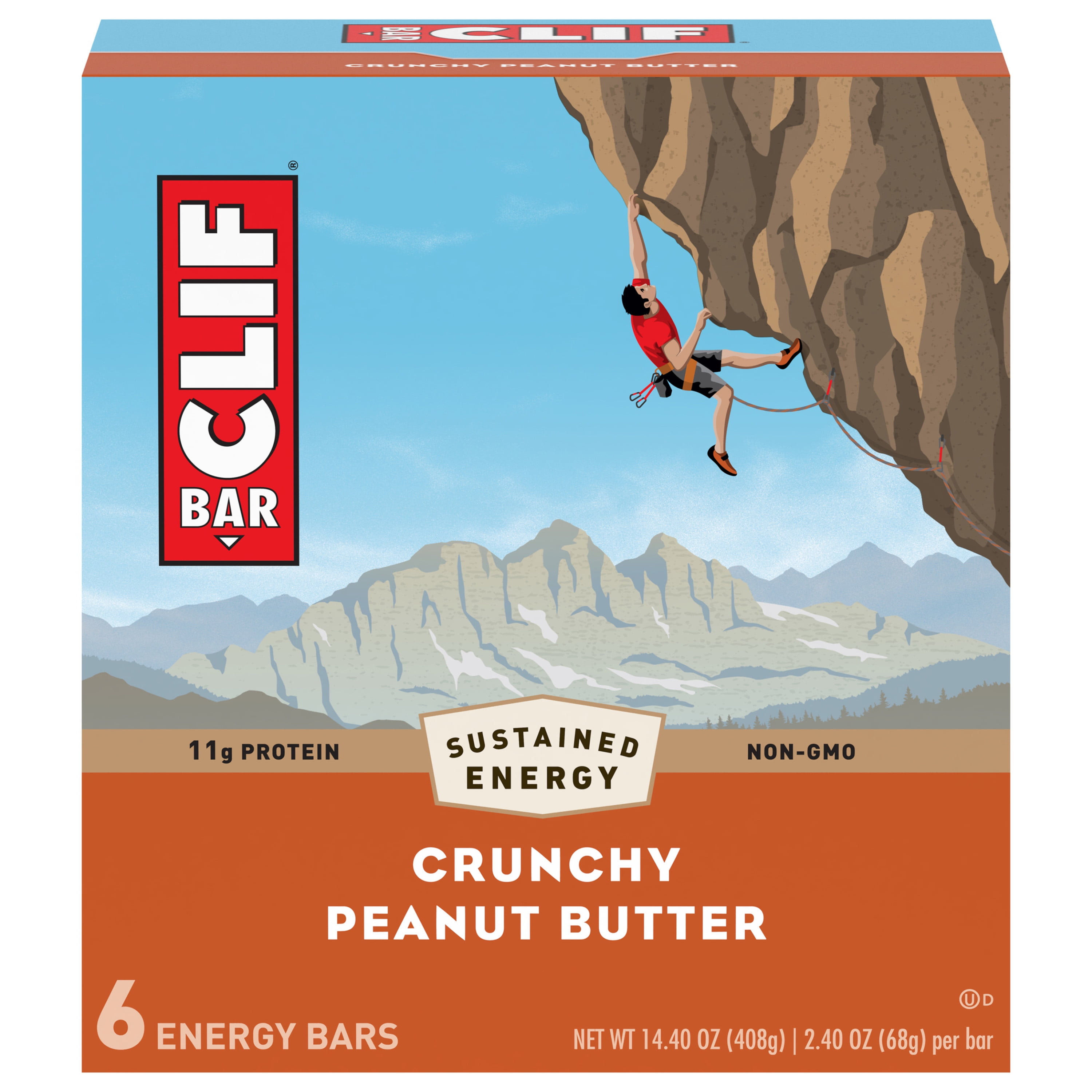 Clif Bar Energy Bars, Crunchy Peanut Butter, 11g Protein, 6 Ct, 2.4 oz.