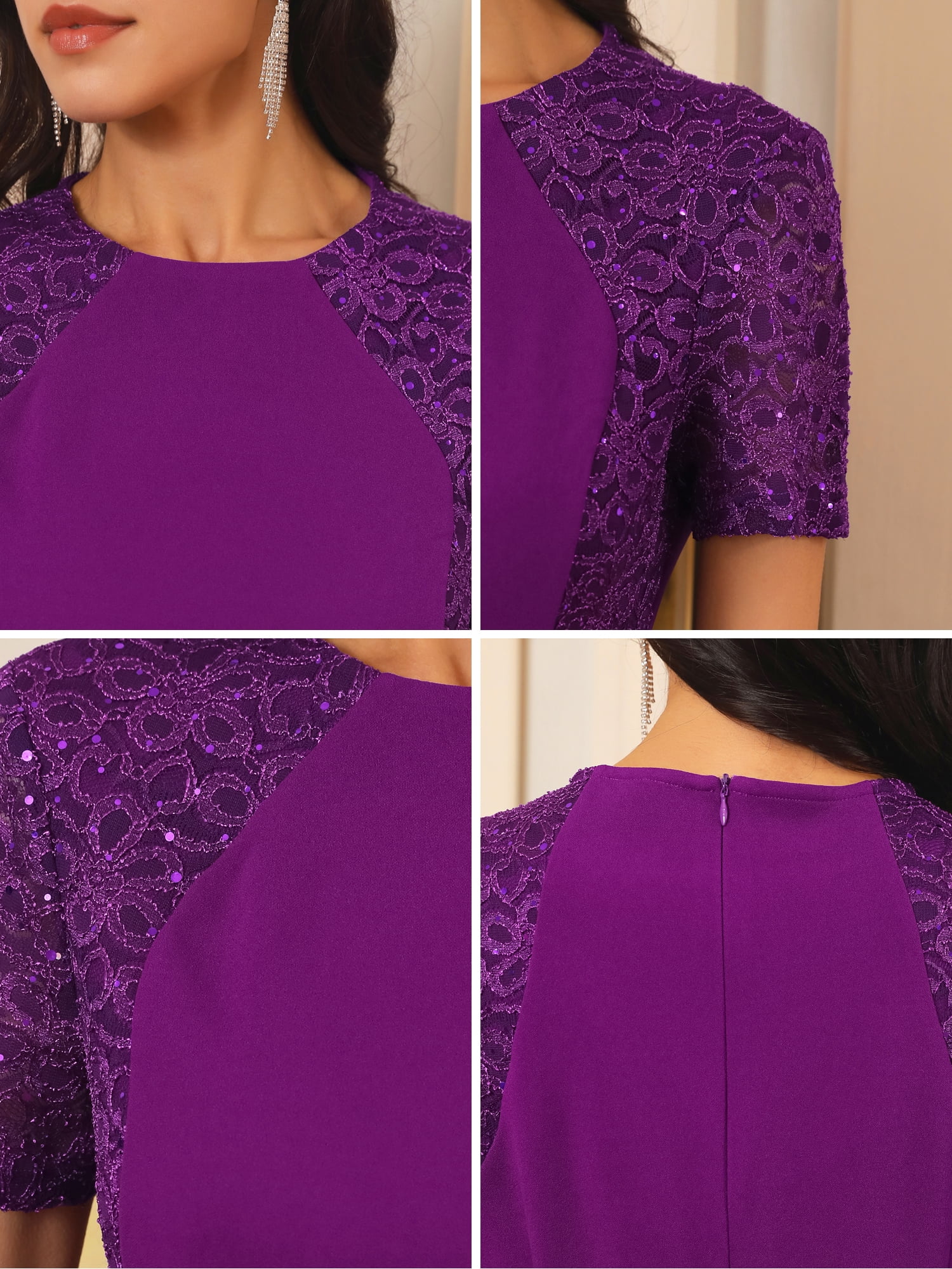 DARING DIVA Short Sleeve Cocktail Wedding Guest Bodycon Dress S Dark Purple