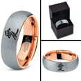 thumbnail image 4 of Tungsten Love Chinese Symbol Band Ring 7mm Men Women Comfort Fit 18k Rose Gold Dome Brushed Gray Polished, 4 of 4