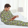 thumbnail image 6 of Picia Striped With Palm Tree Branches Pattern Men’s Long-Sleeve Sleepwear Set - Soft 2-Piece Loungewear with Pockets, Comfy PJs for Relaxing Nights-Medium, 6 of 7