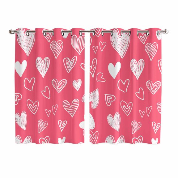Valentine's Day Kitchen Curtains Window Panels, Pink White Love Heart Insulated Window Treatment Curtain, Grommet Curtains for Bedroom/Living Room/Bathroom, 2 Piece 52"Wx72"L