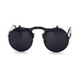 thumbnail image 2 of Gafas de sol redondas con revestimiento polarizado y espejo, montura metálica estilo antiguo, para hombre y mujer (montura y lente negras C2), 2 of 4