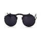 thumbnail image 2 of EeaseMX Gafas de sol redondas con revestimiento polarizado y espejo, montura metálica estilo antiguo, para hombre y mujer (montura y lente negras C2), 2 of 4