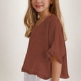 thumbnail image 2 of kpoplk T Shirts for Girls Letter Print Graphic Tees Oversized Casual Loose Drop Shoulder Short Sleeve Basic Summer Tops(Coffee,7-8 Y), 2 of 4