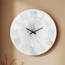 SHYFOY 23.62" Frameless Marble Glass Wall Clock with Roman Numerals, Silent Non-Ticking Modern White Decorative Clock