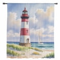 thumbnail image 2 of Beach Lighthouse Semi Sheer Curtains Drapes for Living Room, Bedroom, French Doors Window 54 Inches Long, Coastal Ocean Ship Sky Oil Painting Rod Pocket Chiffon Curtain Drapery Voile Draperies Panel, 2 of 6