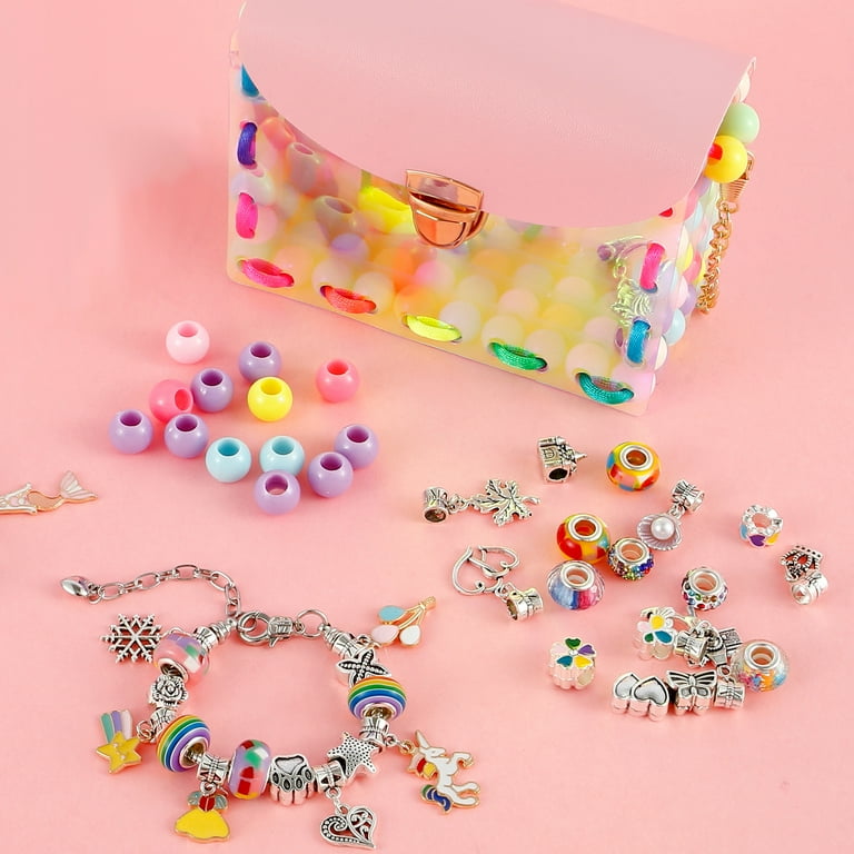 DIY Charm Bracelet Making Set With Jewelry Storage Box Creative Large Hole  Beads Set Pink Glass Beads Accessories Kit Girls Gift - AliExpress