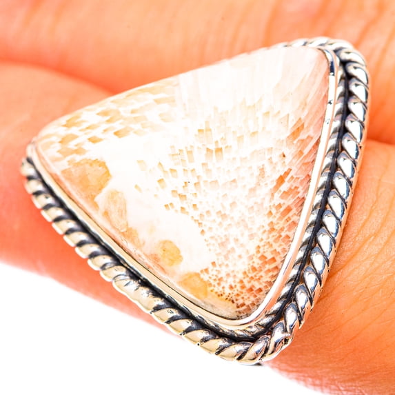 Huge Scolecite Ring Size 6.5 (925 Sterling Silver) - Handmade Boho Vintage Jewelry RING120092