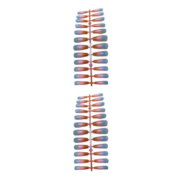 Minnieouse 24 Pieces False Nails Shiny Surface Style Artificial Nail Manicure Accessory Gradient Press-on Fingernail Tips Decorations Long ch02 2Conjunto
