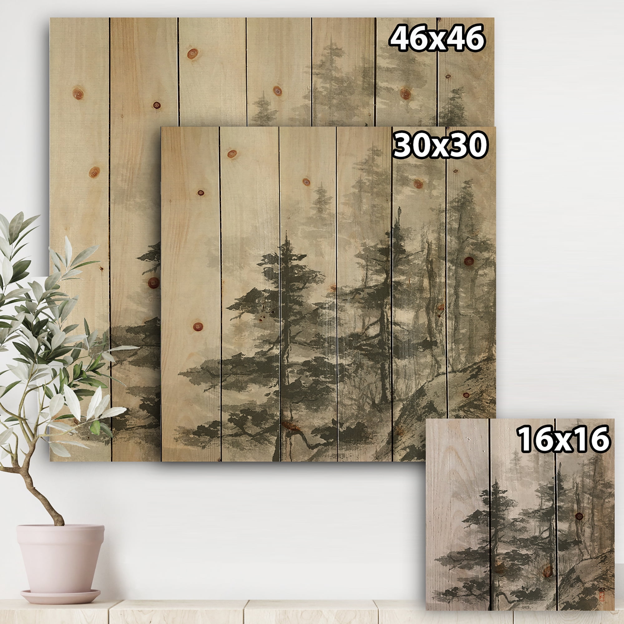 Designart 'Asian Forest' Cabin & Lodge Print on Natural Pine Wood