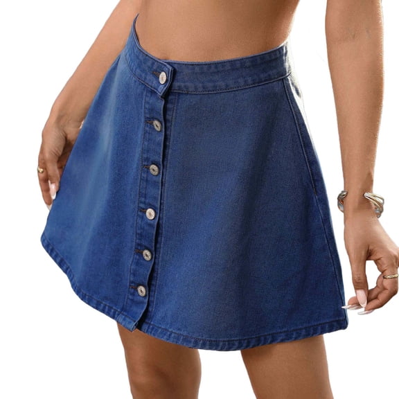 Idoravan Jean Skirt for Women High Waisted Short Length Button Up Jean Skirt Women Women High-Waisted Button-Front A-Line Denim Mini Skirt
