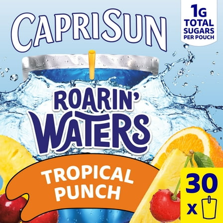 Capri Sun Roarin' Waters Tropical Tide Flavored Water Kids Drink Pouches, 30 Ct Box, 6 fl oz Pouches, Crisp, Light, Thin