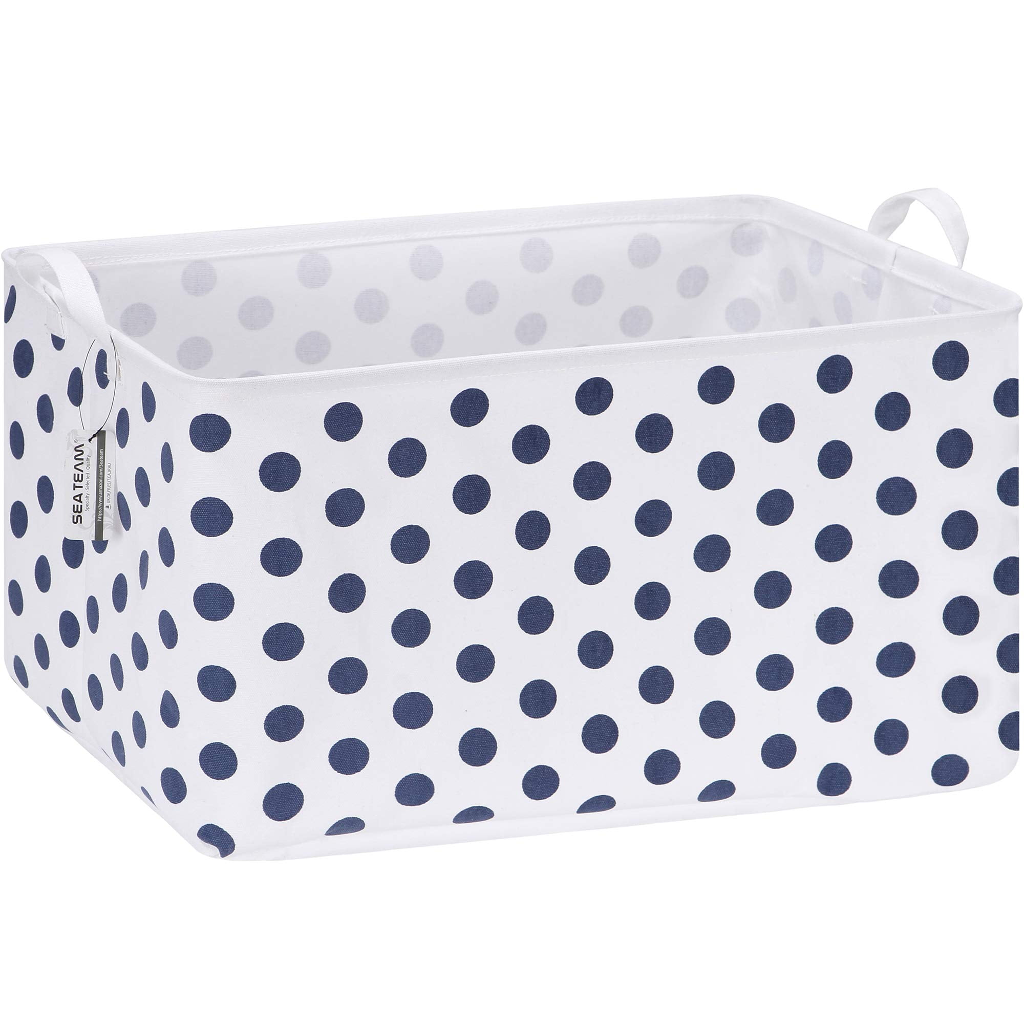 Sea Team Collapsible Extra Large Canvas Fabric Storage Basket with Handles, Rectangle Waterproof