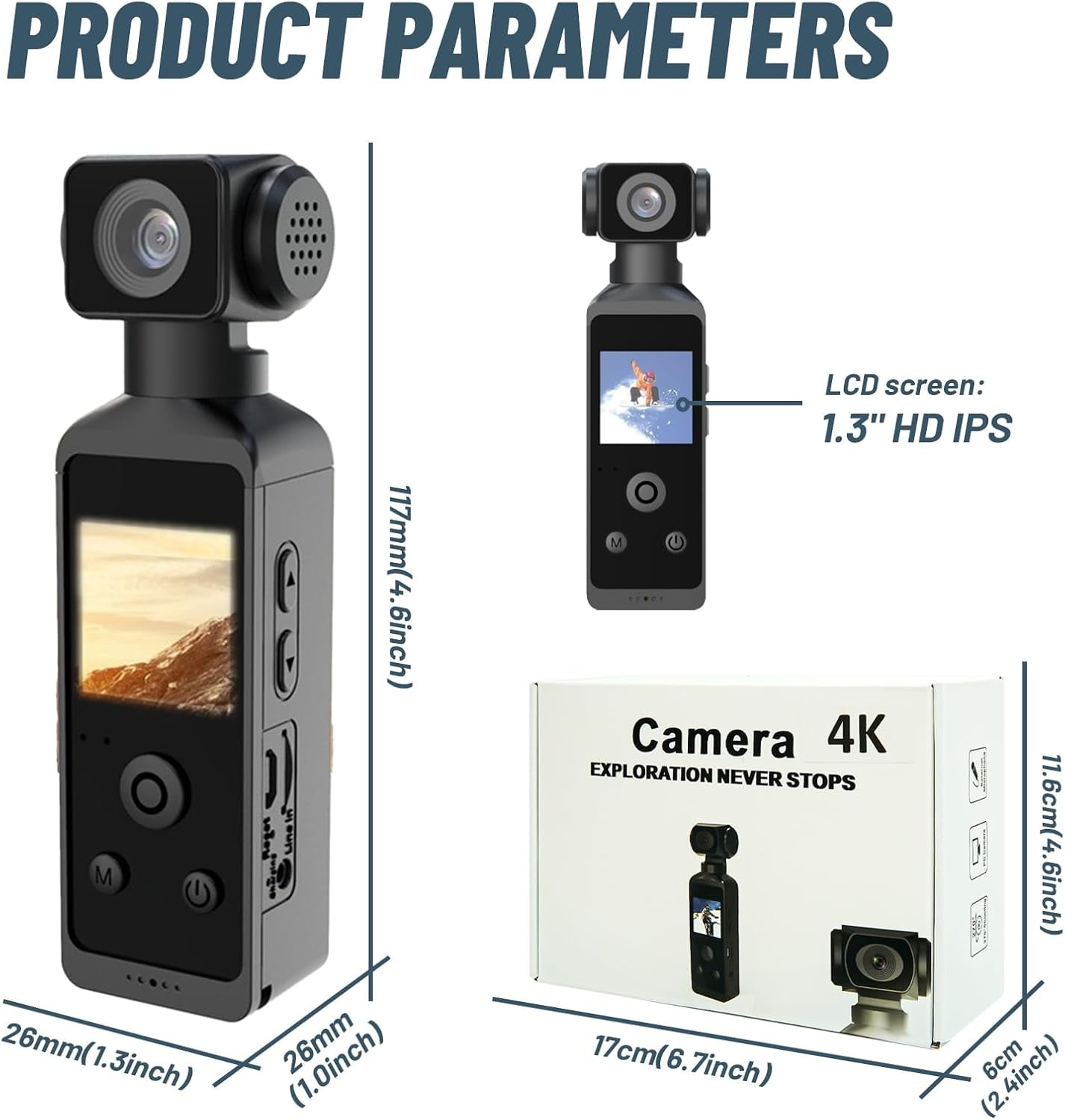 4K Mini Body Camera, 128G Handheld Action Camera with 1.3", Portable Camcorder with IR Cut Auto Night Vision & Loop Record for Outdoors Sports Police Law Enforcement, SD Card Slot, Waterproof Case