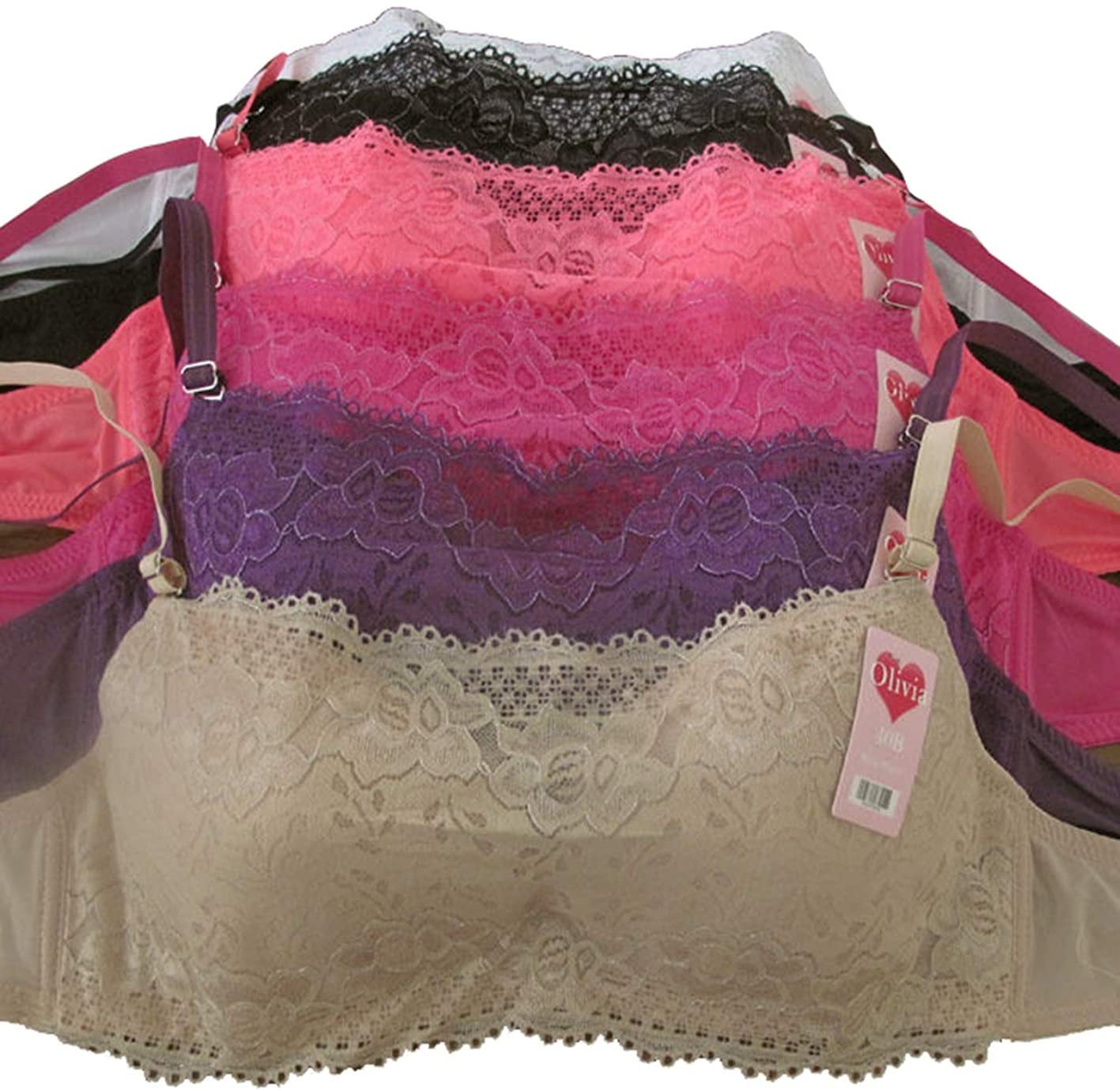 6 Pieces Full Coverage Camisole Demi Front Lace Cami Bra AC (40B, 9900