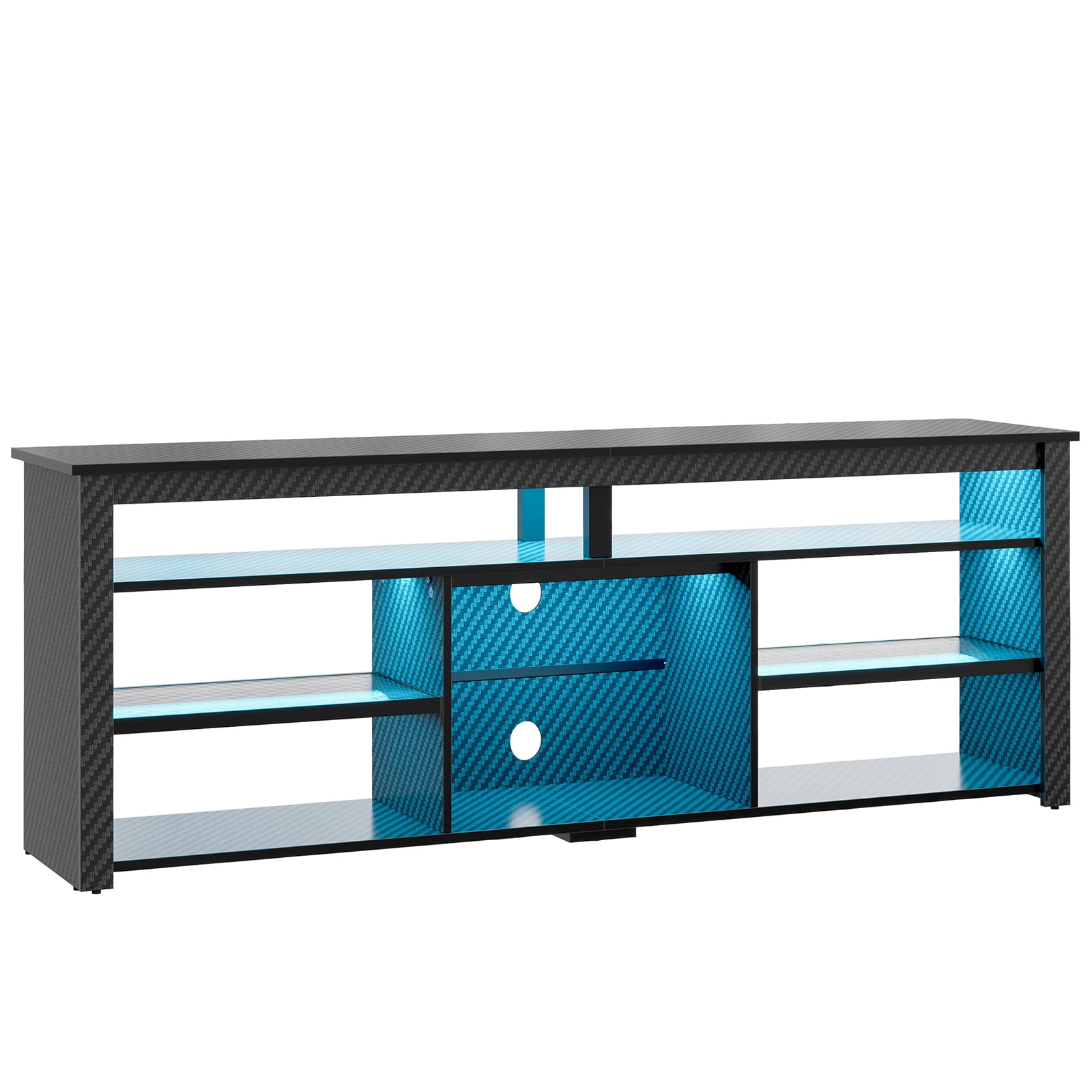 Bestier LED TV Stand for 75" TVs,Gaming Entertainment Center for PS5,Modern TV Stand for Living Room,Tall TV Stand with Storage Shelves,Carbon Fiber Black