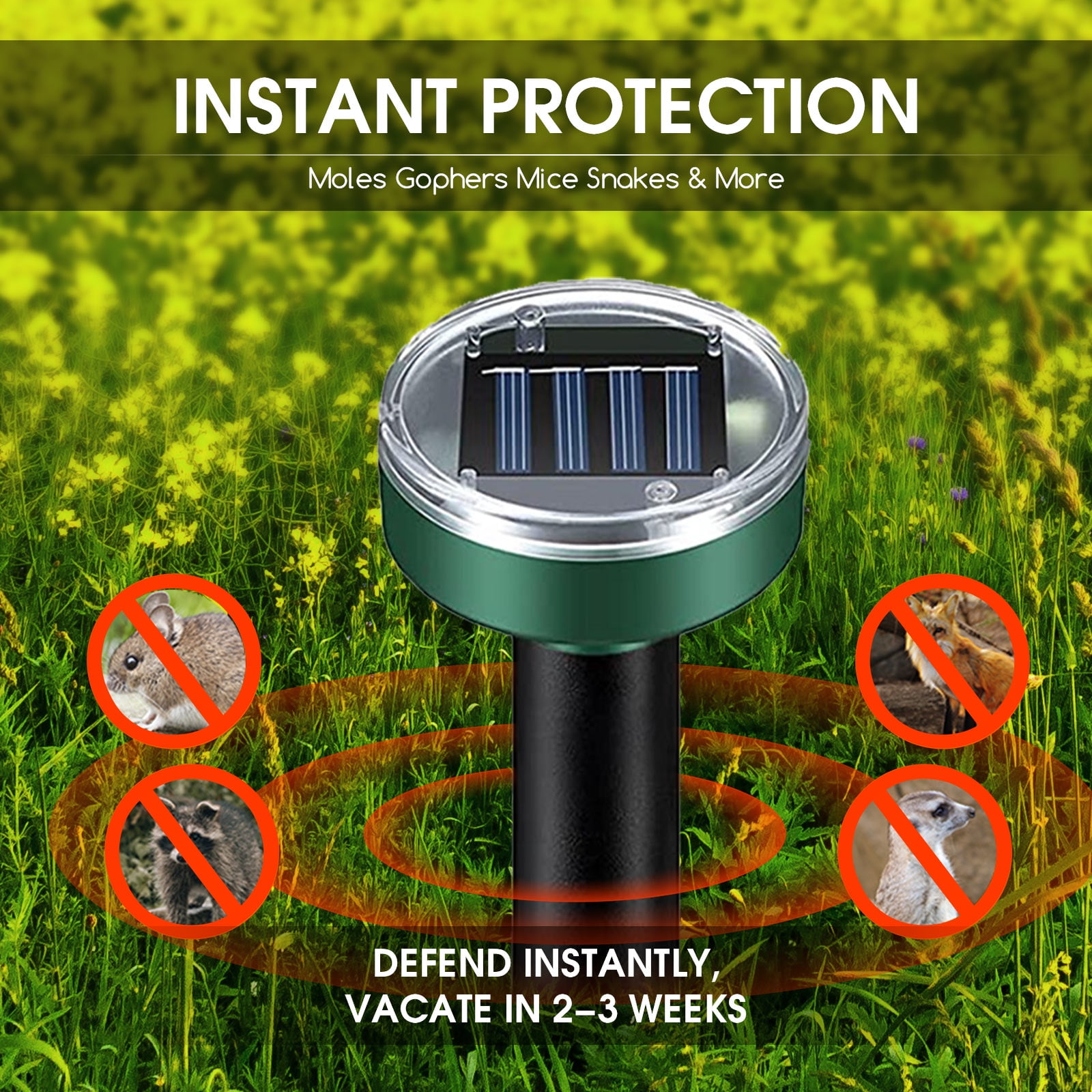 JLLOM 8Pcs Solar Mole Repellent Space Ultrasonic Solar Mole Fright, Mole Control, Vole Fright Mole Repellent, Pest Control with IP65 for The Garden