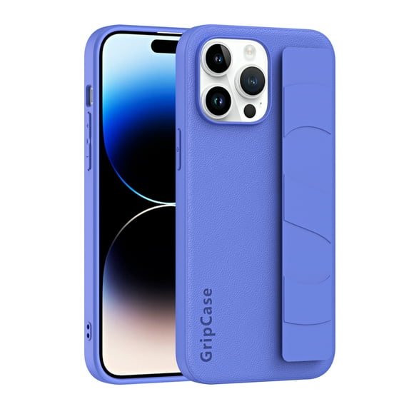 ELEHOLD for iPhone 13 Case, Hybrid TPU Bumper PC Back with Leather Texture Shockproof Rugged Case with Wristlet Band for iPhone 13,Purple