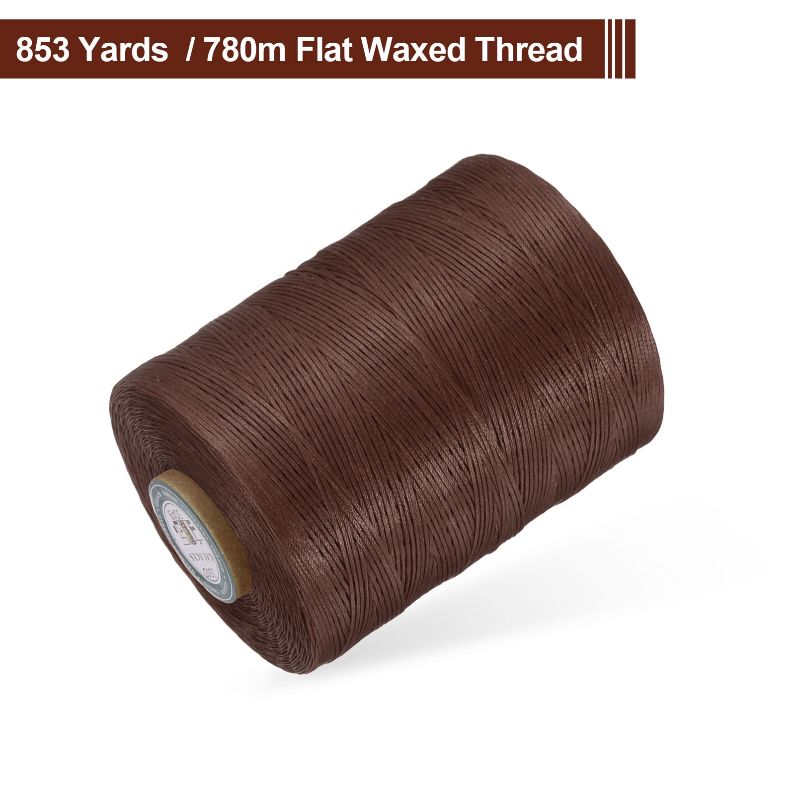 Uxcell Flat Leather Sewing Waxed Thread, 780m / 853 Yards Wax Polyester String, 0.8mm Waxed Cord for Crafts, Dark Brown