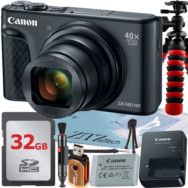 Canon PowerShot SX740 HS Digital Camera (Black) with 40x Optical Zoom Lens + 32GB Memory Card + Tripod + ZeeTech Basic Bundle