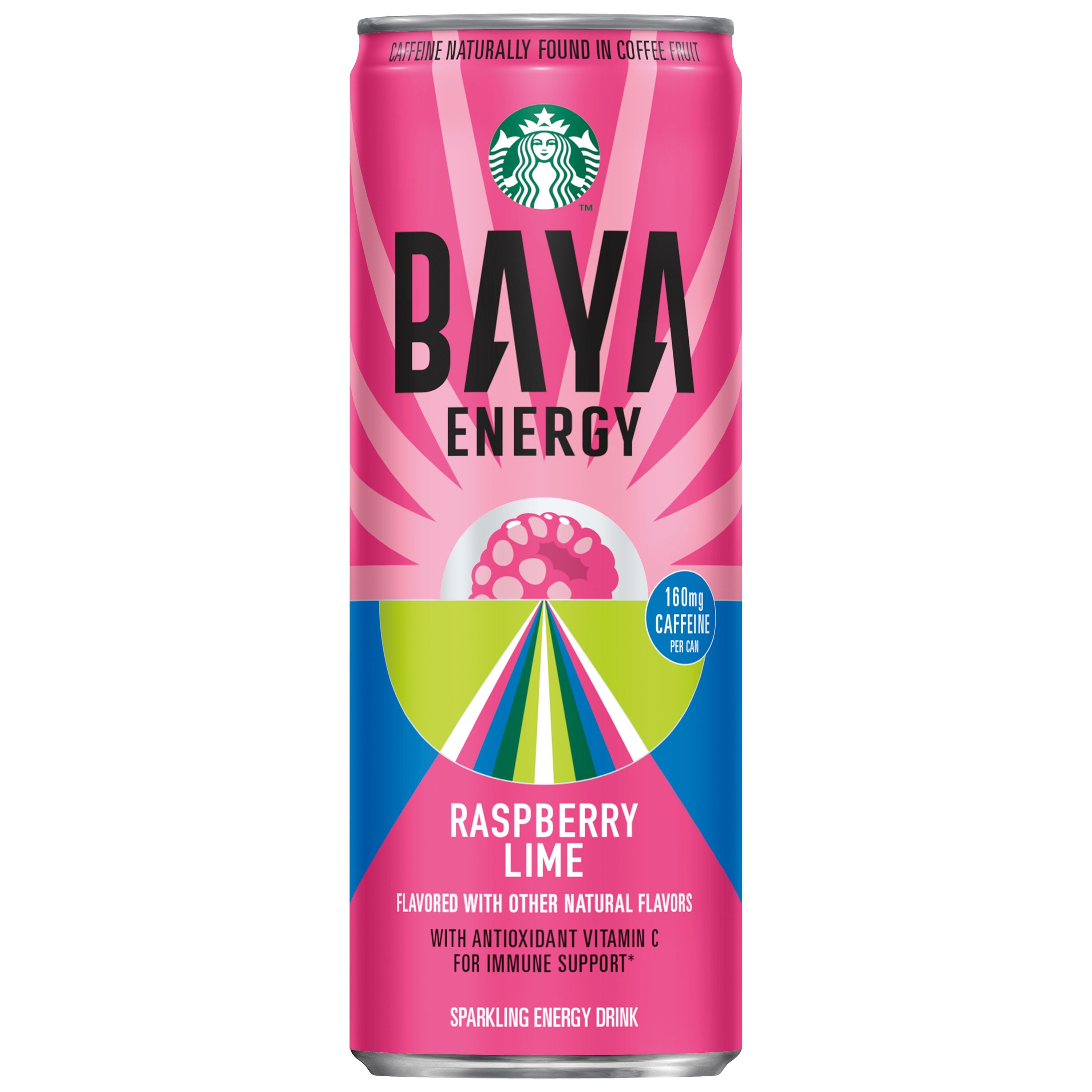 Starbucks BAYA Sparkling Energy Drink, Raspberry Lime, 12 oz Sleek Cans