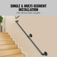 thumbnail image 4 of VEVOR Pipe Stair Handrail,6FT Staircase Handrail, 440LBS Load Capacity Carbon Steel Pipe Handrail, Industrial Pipe Handrail with Wall Mount Support, Round Corner Wall Handrailings for Indoor, Outdoor, 4 of 9