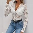 thumbnail image 2 of QSAWXQZ Lace Bodysuit Long Sleeve for Women Deep V Neck Going Out Shapewear Leotard Shirt White M, 2 of 9