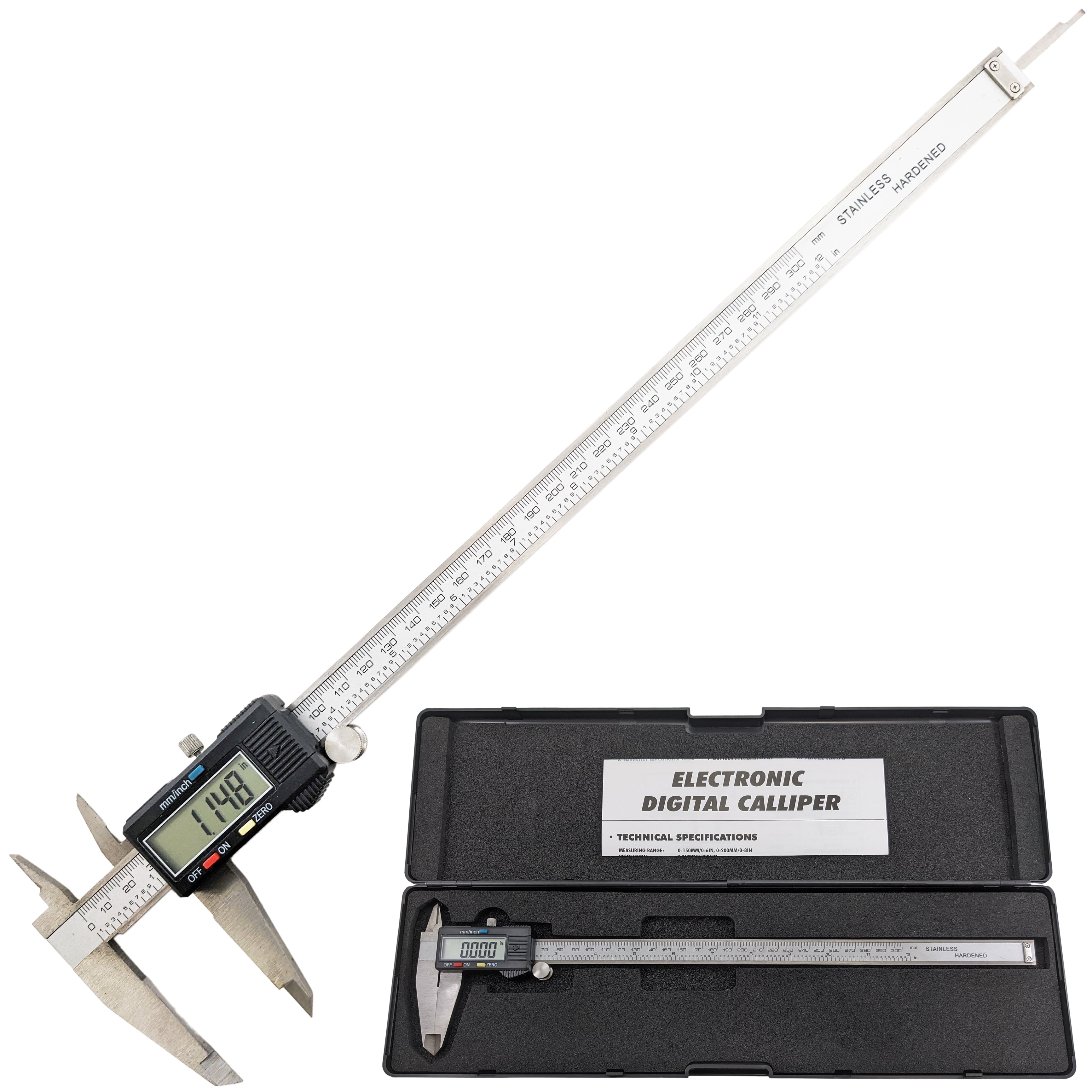 12-Inch Digital Caliper with LCD Display, Stainless Steel Scale, Electronic Vernier Gauge Micrometer with Carrying Case