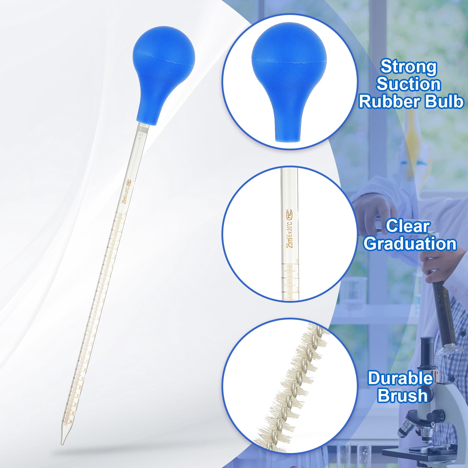 Uxcell Graduated Dropper Pipettes 4 Pcs 50ml Reusable Borosilicate Glass Pipette for Transfer Liquid for Laboratory, Chemistry, Clear
