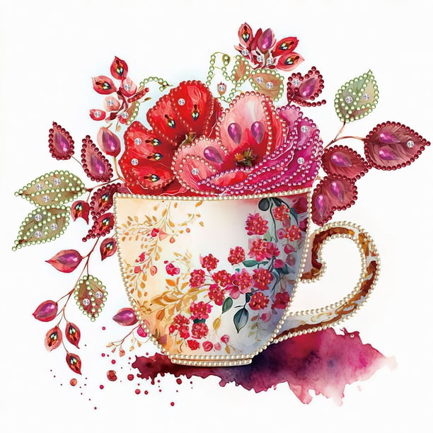 Kit Con Forma Especial Parcial 5D DIY Copa Flores 30x30cm