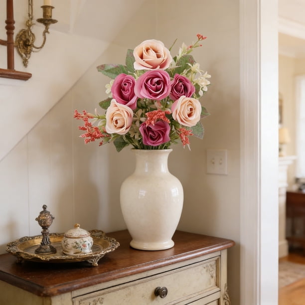 Flores Artificiales | Rosas de Seda para Decoración de Bodas y Hogar | Arreglos Florales de 32 Cm para Centros de Mesa, Decoración de Fiestas, Sala de Estar y Oficina | 1 Unidad
