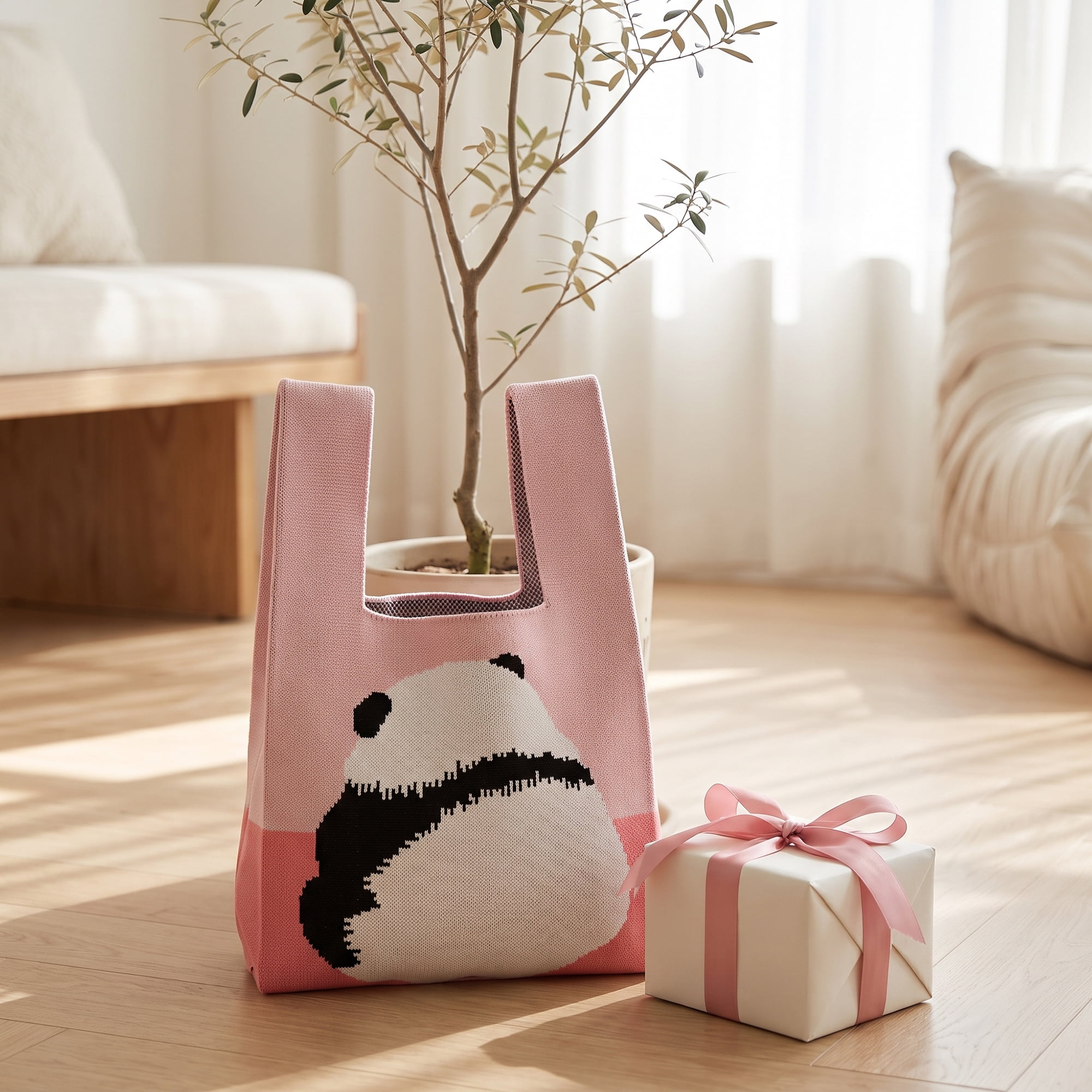 Unique Bargains Cute Cartoon Gift Bags with Handles for Parties 7.5" x 13.4" Light Pink