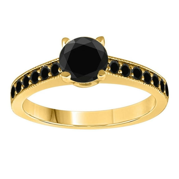 AoneJewelry 1.25 Carat Natural Black Diamond Engagement Wedding Sparkling Ring Crafted In 10K Solid Rose White and Yellow Gold For Woman