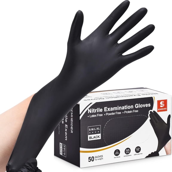 BZUEPRS Nitrile Exam Gloves, Black, Medium, 100-ct Box, 4-mil, Latex-Free, Powder-Free, Food-Safe