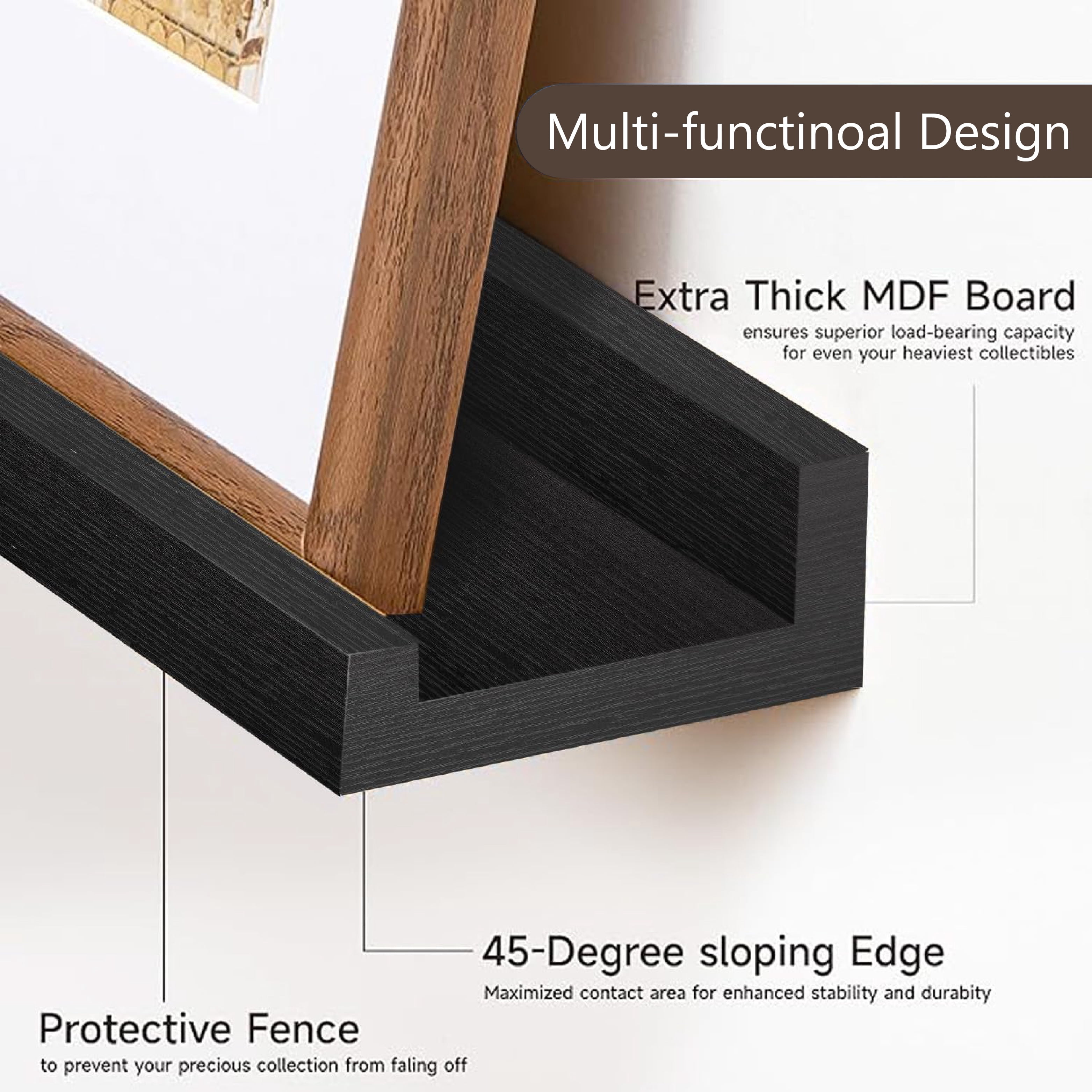 Mifurn 24'' Wood Floating Shelves for Wall Picture Ledge Shelves, Set of 2, Black