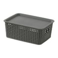 thumbnail image 2 of Plastic Storage Basket with Lid, Organizer Bin, Woven Material, 13.5 X 9 X 7.5 Inches, for Toys, Planner, and Sundries Storage, for Shelves, Drawers, and Desktops, Gray, by FAJHHA, 2 of 7
