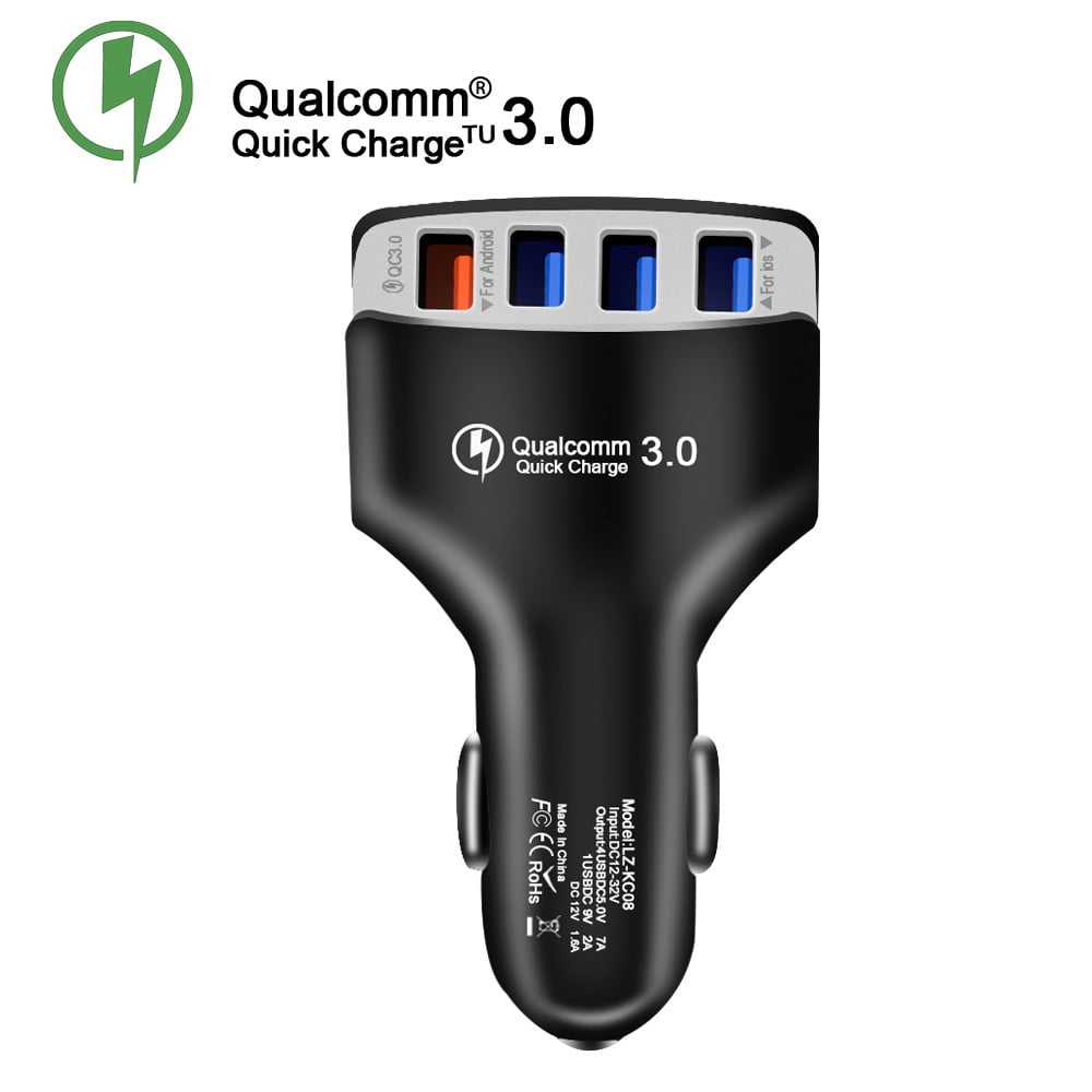 4-Port USB Fast Charging (10-Pack) Car Chargers Fast 3.0 USB Port Compatible with iPhone X iPhone 8 Plus Samsung Galaxy S8 S8+ Plus S9 S9+ Plus Note 9 S7 Edge Note 4 LG G7 OnePlus 5 Google Pixel 2 XL