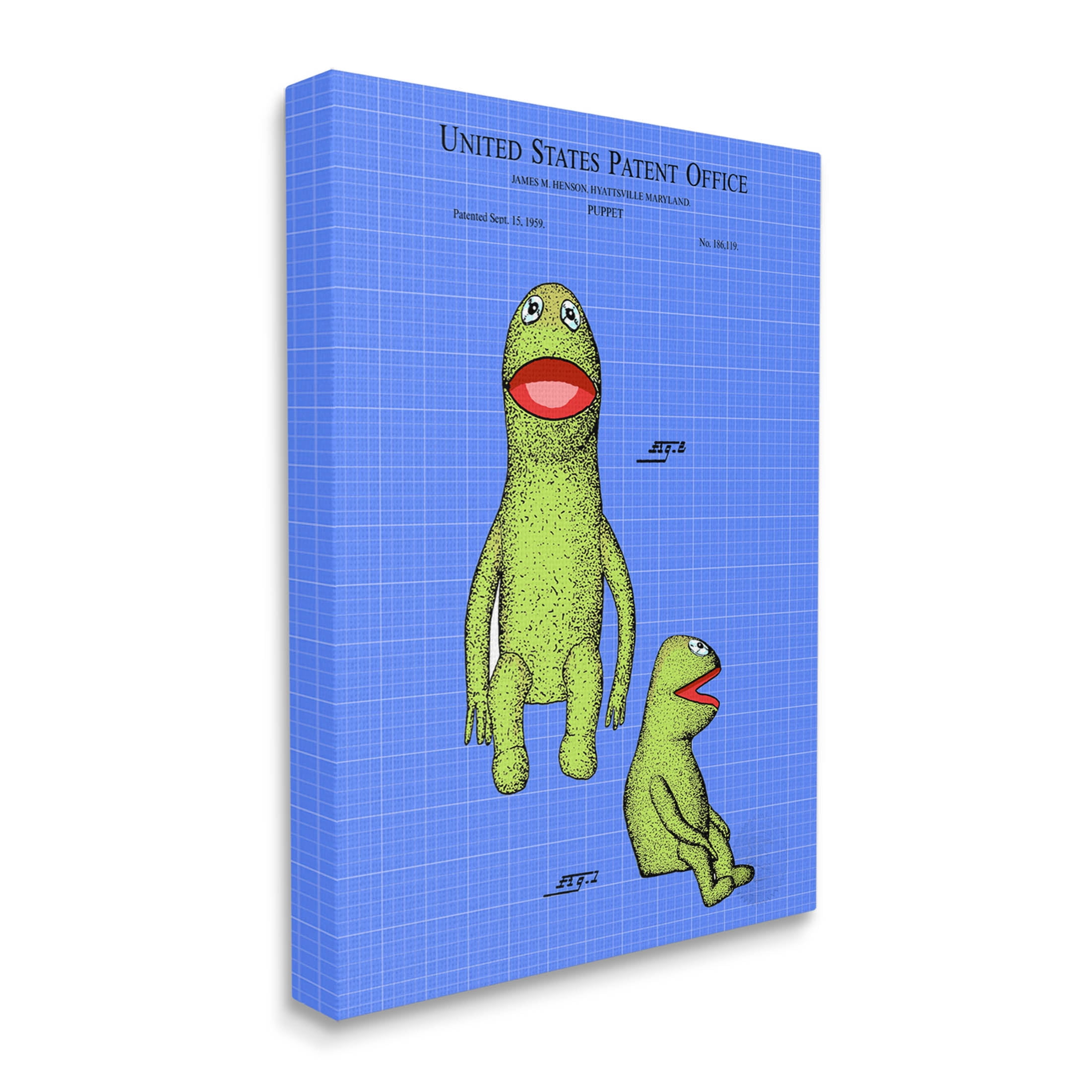 Stupell Industries Frog Puppet Character Blueprint Graphic Art Gallery Wrapped Canvas Print Wall Art, Design by Karl Hronek