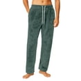 thumbnail image 2 of Dresfit Flannel Pajama Pants Mens Winter Fuzzy Pajamas Fleece Lined Pant Thick Warm Drawstring Solid Color Bottoms Lounge Comfort Plush Sleepwear with Pockets Dark Green M, 2 of 9