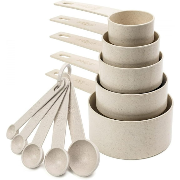 Measuring Cups And Spoons Set Wheat Straw Material Cooking Baking Tools 10-Piece Cream Wheat