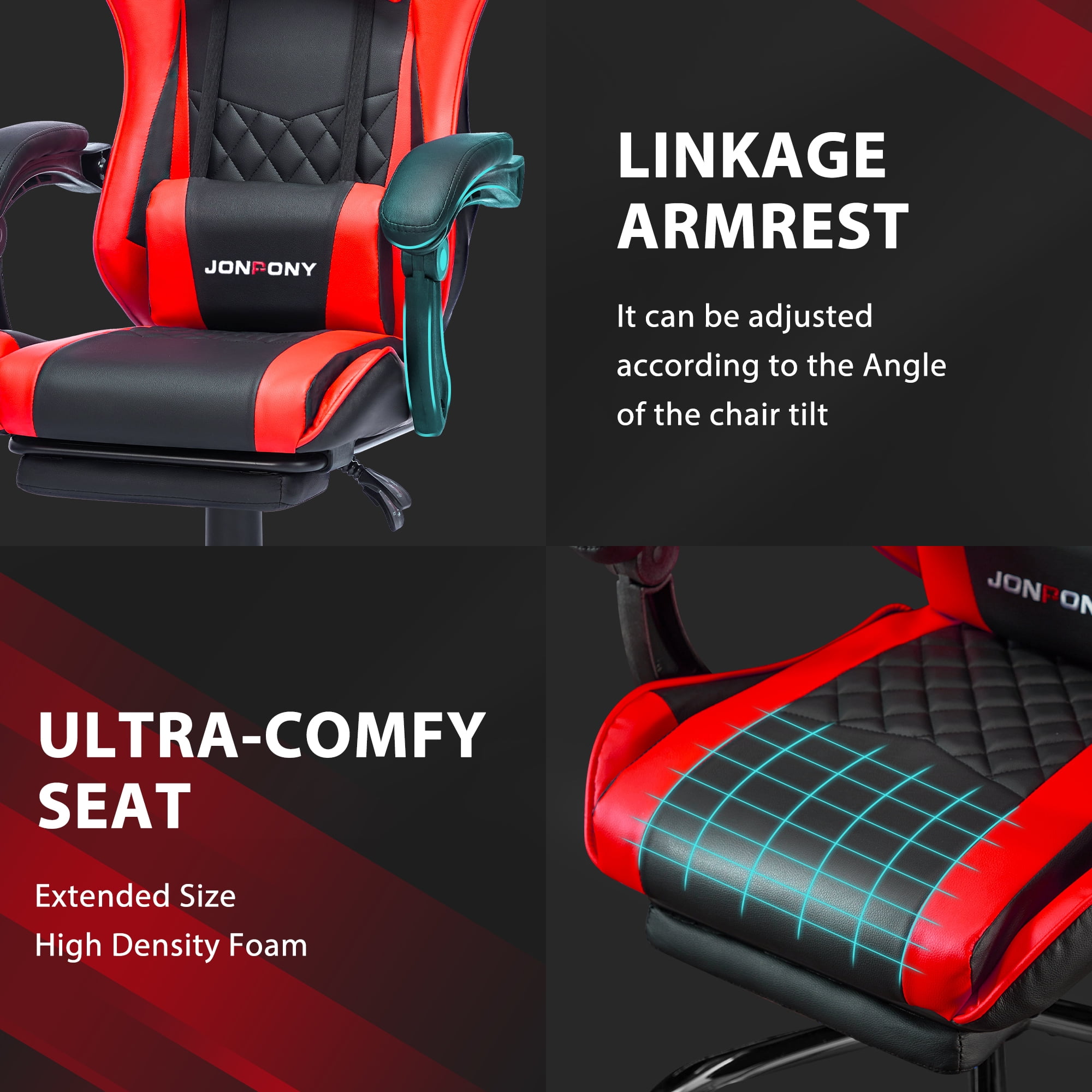 JONPONY Ergonomic Gaming Chair with Leg Rest, Rolling Base JONPONY Ergonomic Gaming Chair with Leg Rest, Rolling Base
