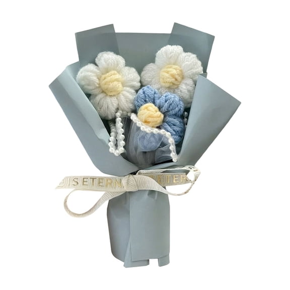 Handmade Knitted Yarn Flower Bouquet, 5.9in Crochet Floral Gift for Mother Day and Teacher Day, Eternal Artificial Flower Arrangement