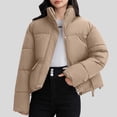 thumbnail image 2 of Olyvenn Women's Winter Jacket Zippers Solid Color Thicken Warm Short Cotton Jacket Hooded Parkas Padded Coats Khaki XXL, 2 of 5